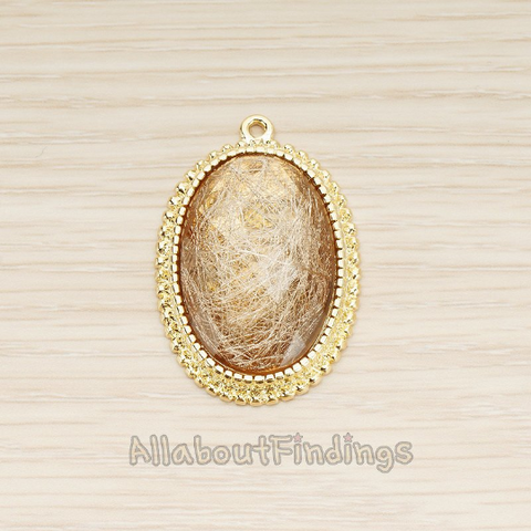 PD.1720 // Oval Cut Resinin Glossy Gold Plated Frame Pendant, 2 Pc