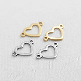 SG.178 // Surgical Steel Line Heart  Connector, 1Pc /  P-DQ-0241