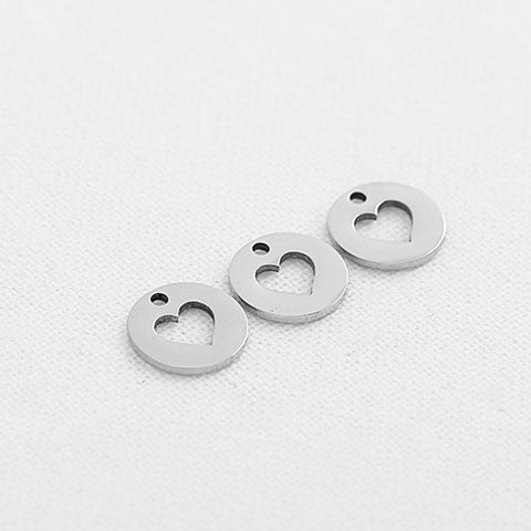 SG.246 // Surgical Steel Round Heart Pendant, 2Pc / P-SS-1187