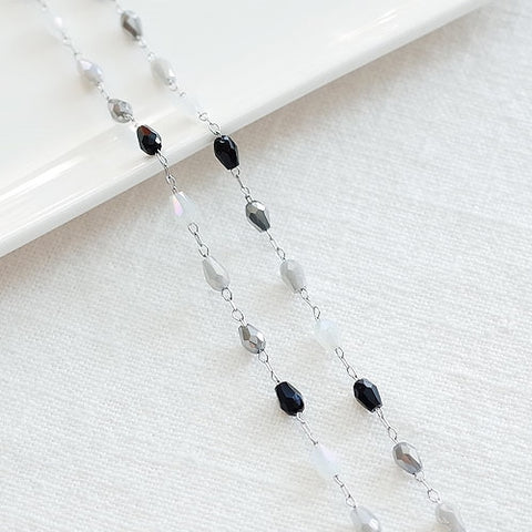 SG.370 // Surgical Steel Black Mix Crystal Water Drop Chain , 50cm / 8-0050-85