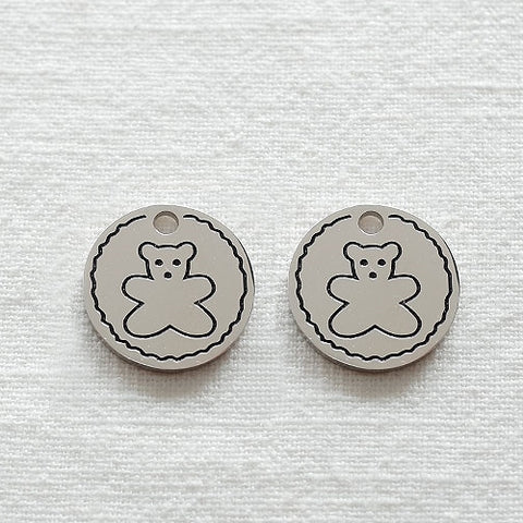 SG.416 // Surgical Steel Round Bear Pendant , 1pc / 5-6549-03