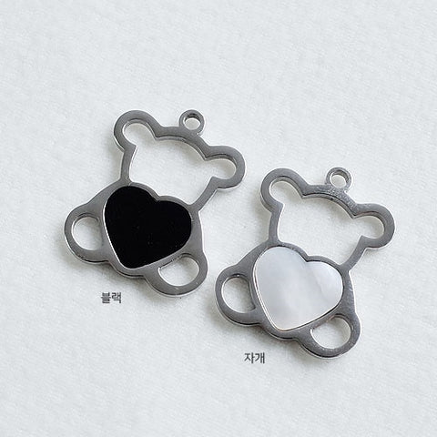 SG.419 // Surgical Steel Heart Bear Pendant , 1pc / 5-6506-06