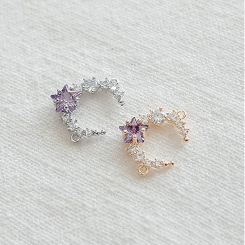 PD.2164 // Cubic Moon & Purple Star Connector Pendant, 1 Pc / 5-2057-05