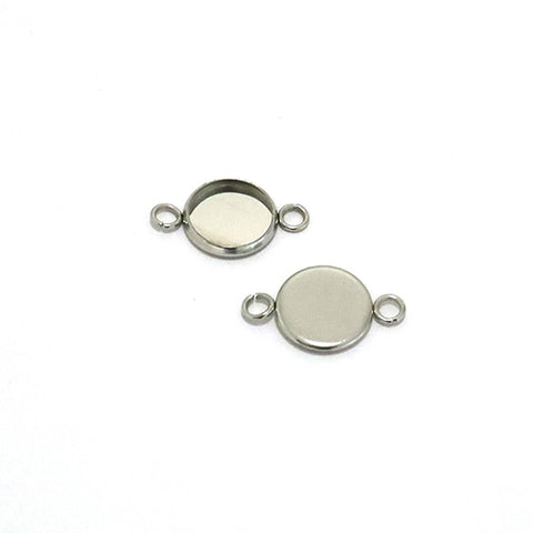 SG.513 // Surgical Steel Double Ring 10 mm Round Resin Pendant [Siver] , 1 pc