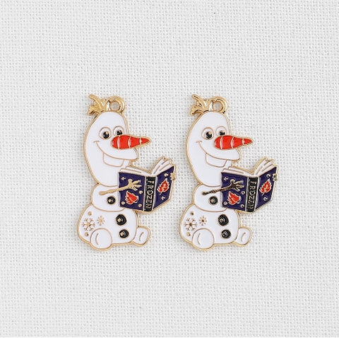 PD.2109 // Reading Book Snowman Pendant, 2 Pc / P-SS-0995