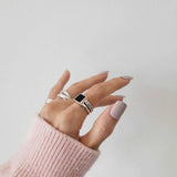 [ 925 Sterling silver ] Black Onyx Point Open Silver Ring