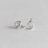 [ 925 Sterling silver ] 925 Silver Waterdrop Bezel White One-Touch Earrings