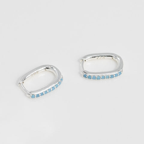 [ 925 Sterling silver ] Turquoise Oval One-Touch Silver Earring