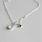 [ 925 Sterling silver ] Square White&Green Pendant Silver Necklace