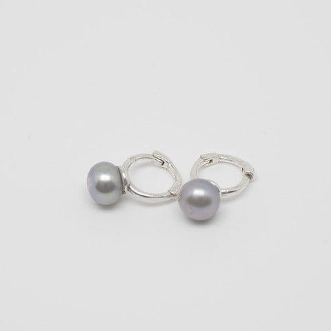 [ 925 Sterling silver ] Freshwater Black Pearl One Touch Silver Earring