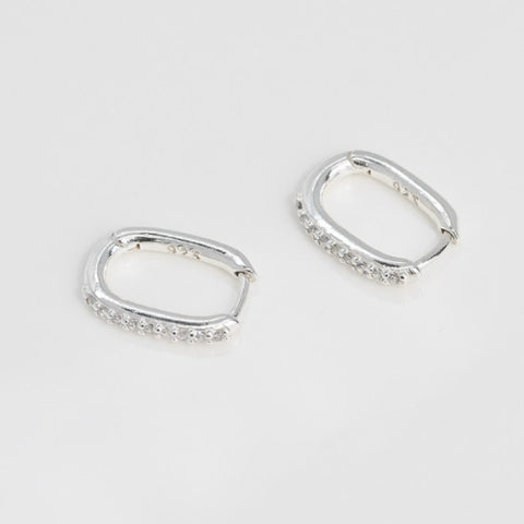 [ 925 Sterling silver ] Cubic Oval One-Touch Silver Earring