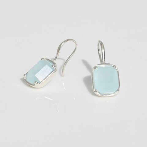 [ 925 Sterling silver ] Sky-Blue Square Hook Silver Earring