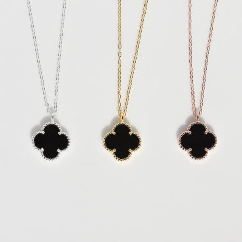 Black Four Leaf Clover Flower Necklace