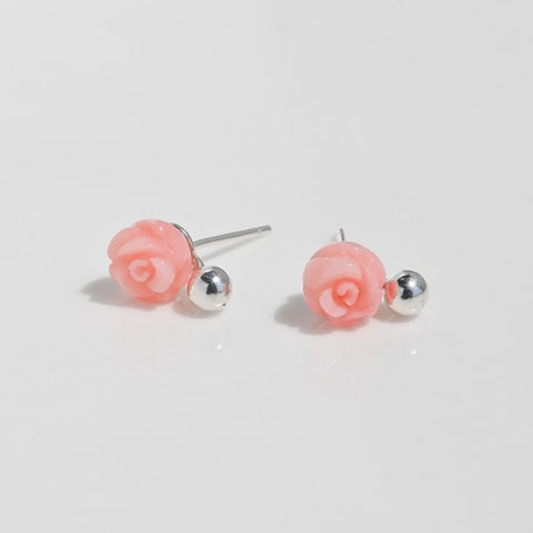 [ 925 Sterling silver ] Coral Rose Silver Earring