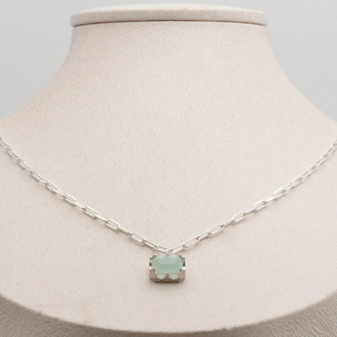 [ 925 Sterling silver ] Jade Square Silver Necklace