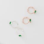 [ 925 Sterling silver ]  Green Square One Touch Silver Earring