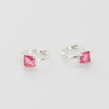 [ 925 Sterling silver ]  Red Square One Touch Silver Earring