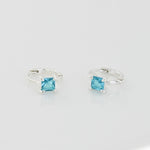 [ 925 Sterling silver ]  Blue Square One Touch Silver Earring