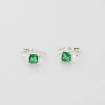 [ 925 Sterling silver ]  Green Square One Touch Silver Earring