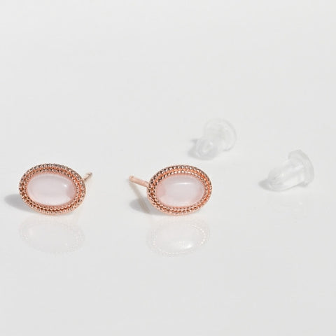 [ 925 Sterling silver ] Peach Oval Rovet Stud Silver Earring