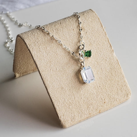 [ 925 Sterling silver ] Square White&Green Pendant Silver Necklace