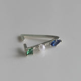 [ 925 Sterling silver ]  Triangle Ear Cuff-Green Silver Earring , 1pc