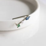 [ 925 Sterling silver ]  Triangle Ear Cuff-Green Silver Earring , 1pc