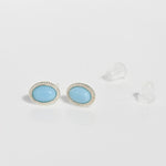 [ 925 Sterling silver ] Sky Blue Oval Rovet Stud Silver Earring