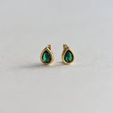 [ 925 Sterling silver ] 925 Silver Waterdrop Bezel Green One-Touch Earrings