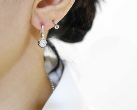 [ 925 Sterling silver ] Cubic Heart  Silver Earring