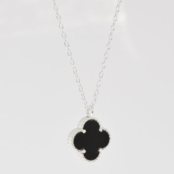 Black Clover Necklace with Zircon - Gold Plated Silver 925 - GREEK ROOTS