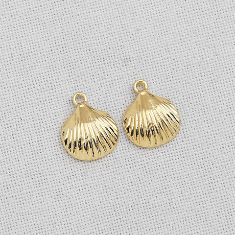 P-SS-1482 //  Gold clam single ring pendant, Jewelry Supplies, Jewelry Making, Gold Plated, 2PS