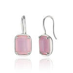 [ 925 Sterling silver ] Pink Rectangle Hook  Earring