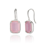 [ 925 Sterling silver ]  Pink Square Hook Silver Earring