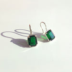 [ 925 Sterling silver ] Green Rectangle Hook  Earring