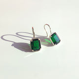 [ 925 Sterling silver ] Green Rectangle Hook  Earring