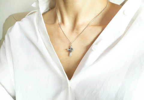 [ 925 Sterling silver ] Cross&Ring Pendant Silver Necklace