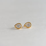 [ 925 Sterling silver ] 925 Silver Waterdrop Bezel White One-Touch Earrings