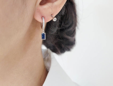 [ 925 Sterling silver ] Blue Cubic Silver Earring