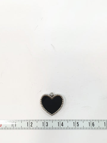 SG.099 // Surgical Steel Onyx Dot Heart Pendant , 2 Pc