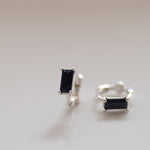 [ 925 Sterling silver ] Black Baguette One-Touch Earring