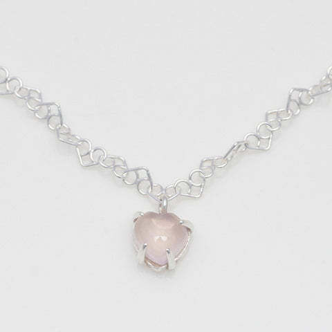 [ 925 Sterling silver ] Natural Stone Rose Quartz Heart Silver Necklace