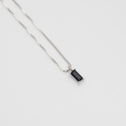 [ 925 Sterling silver ] Black Stone  Baguette Silver Necklace