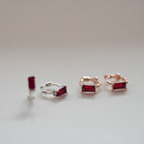 [ 925 Sterling silver ] Garnet Baguette One-Touch Earring