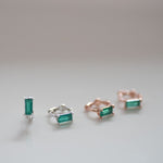 [ 925 Sterling silver ] Green Baguette One-Touch Earring