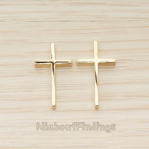 BD.055 // Skinny Cross Flat Metal Bead Charm Pendant , 2 Pc