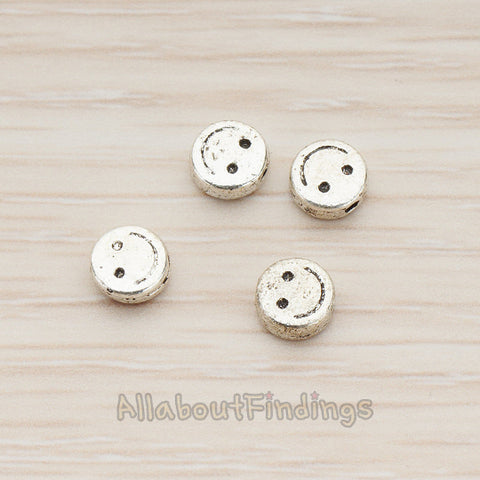 BD.951 // Smiley Face Round Metal Bead, 4 Pc