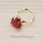 BSC.224 // Adjustable Size Half Drill Bead Prong Ruby Glass Stone Ring, 1Pc