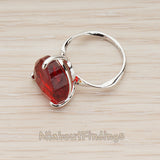 BSC.224 // Adjustable Size Half Drill Bead Prong Ruby Glass Stone Ring, 1Pc