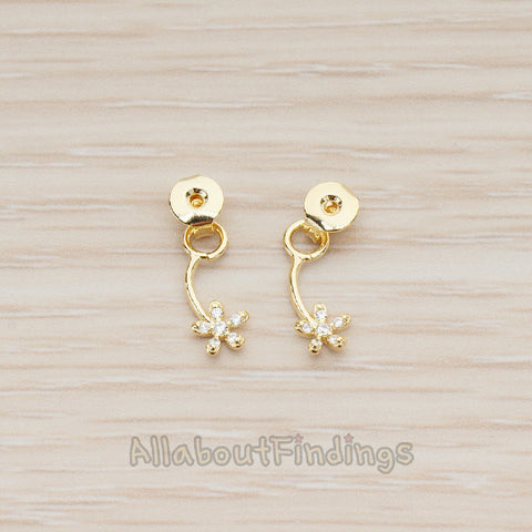 BSC.242 // Cubic Setting Mini Daisy Flower Earnut Findings, 2 Pc